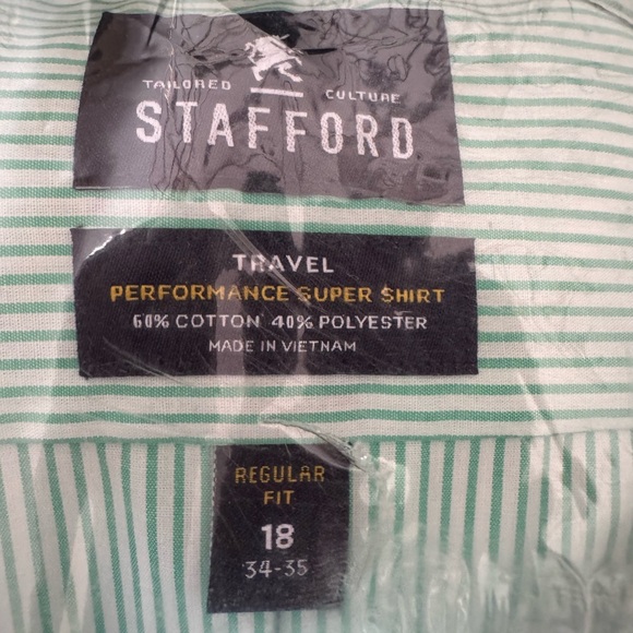 Stafford Green Dress Shirt with Pinstripes - Picture 3 of 4